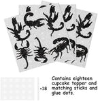 18pcs Black Silhouette Glitter Scorpion Dessert Cupcake Topper Pick for Animal Insect Theme Decor Supplies Baby Shower Boys Girls Happy Birthday Party Decoration