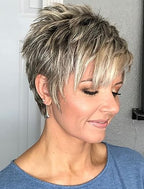 ccXrC Layered Gray Wavy Wigs for White Women Short Hair Ombre Gray Pixie Synthetic Wig Natural Curly Short Hairstyle for Older Women Natural Looking Daily Party Wig
