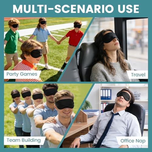 60 PCS Sleep Eye Masks Blindfolds - Light-Tight with Nose Pad & Adjustable Strap, Bulk Comfortable Breathable Party Supplies for Team Building Travel, Black Eye Cover for Women Men