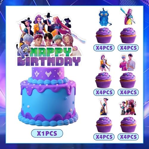 25 Pcs Korean Idol Movie Cake Decorations, Cartoon Movie Cake and Cupcake Toppers Set, Cartoon Animation Theme for Kids Birthday Celebrations