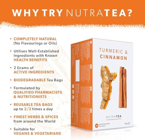 Nutra Tea - Turmeric & Cinnamon Tea - 40 Tea Bags - Herbal Tea - (2 Pack)