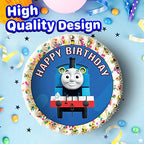 7.5 Inch Train Adventure Cake Topper – Round Edible Birthday Cake Decorations, Happy Birthday Cake