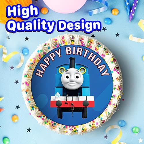 7.5 Inch Train Adventure Cake Topper – Round Edible Birthday Cake Decorations, Happy Birthday Cake