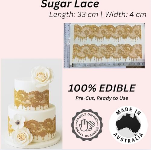 Crystalline Lace Shiny Gold Edible Sugar Cake Lace Strips Ready to Use Handcrafted Decoration with 3D Effect…