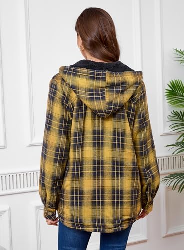 Womens Fleece Lined Jacket Fleece Zip Up Jacket Flannel Plaid shirt jacket Full Zip Hoodies for Women
