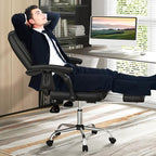 COSTWAY Big and Tall Office Chair, 6-Point Massage Desk Chair with Retractable Footrest, Reclining Backrest & Adjustable Swivel Seat, PU Leather Executive Chair with Wheels, 400 LBS Capacity, Black