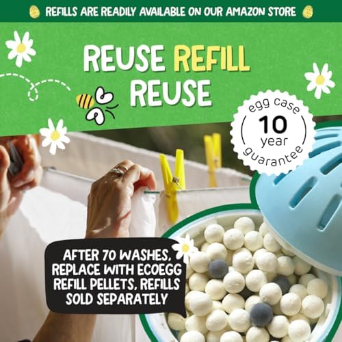 ecoegg Laundry Egg | Detergent and Fabric Conditioner Replacement | Non bio and no enzymes, phosphates, Palm Oil, Chlorine Bleach or petrochemicals | Sensitive Skin | Fresh Linen 70 Wash, Pack of 1