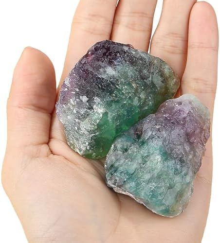 YATOJUZI Rainbow Fluorite 1.8-2.2" Natural Raw Stones and Healing Crystals Large Stone Rough Crystal Rocks for Tumbling Cabbing Polishing Fountain Rocks Decoration 1PCS