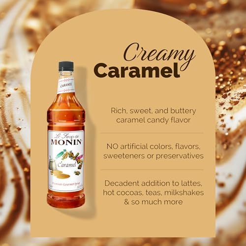 Monin - Caramel Syrup, Rich and Buttery, Great for Desserts, Coffee, and Cocktails, Gluten-Free, Non-GMO (1 Liter, 2-Pack)