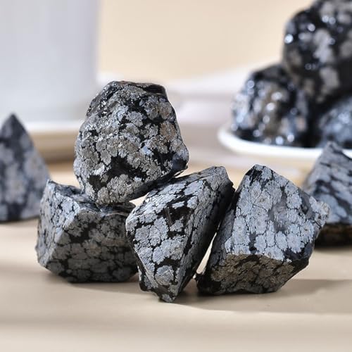 Erliway 1.25-2" Snowflake Obsidian Raw Crystals, Natural Rough Snowflake Obsidian Stone, Healing Raw Stones for Fountain Rock, Home Decor Meditation Energy Balancing Wire Wrapping Wicca & Reiki