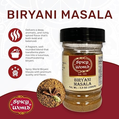 Biryani Masala Seasoning Mix for Rice 3.5oz Jar - Authentic Indian Style Blend, 15 spice blend, All Natural - by Spicy World