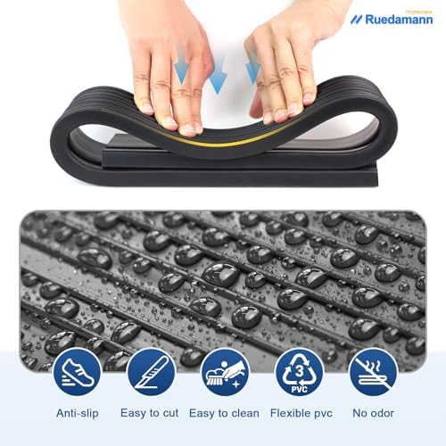 Ruedamann 0.4" Rise PVC Threshold Ramp for Doorways, 1700 lbs Load Capacity, Odor-Free & Cuttable Door Threshold Ramp for Wheelchair, Scooter, Stroller, Curb, and Tile, Indoor & Outdoor Use, Black