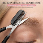 Eyebrow Scissors with Removable Comb, 5 Inch Precision Grooming Trimmer Scissors for Eyebrow Shaping and Facial Hair (Black)