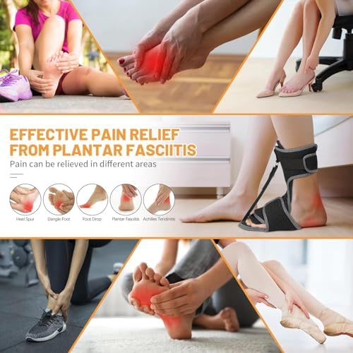 Plantar Fasciitis Night Splint: Adjustable Brace with Arch Support | Dorsal Night Splint for Women Men | Dual Effective Plantar Fasciitis Relief Achilles Tendonitis Foot Drop Heel Pain Black