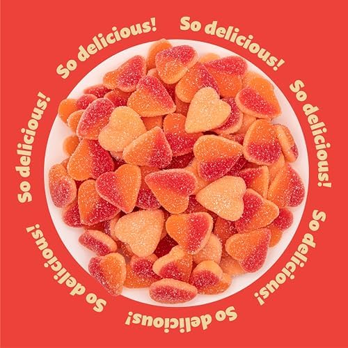 Peach Hearts Gummy Candy | 1-Pound Bag | Sweet and Sour Dye Free Candy Hearts | Soft Peach Gummies for Gifting, Buffets, Party Favors and Dessert Topping