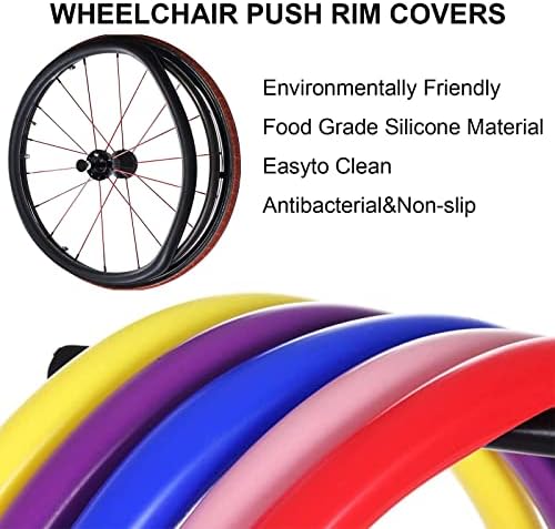 1 Pair Silicone Wheelchair Push Rim Covers, Non-Slip Wear-Resistant Hand Push Cover, Wheelchair Rim Grips (Black, 24in)
