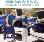 Vive Ultra-Lightweight Transport Wheelchair for Small Adults, Seniors - Foldable, Portable Transfer Wheel Chair for Easy Travel - Narrow, Light Weight, Folding, Collapsible (Blue)