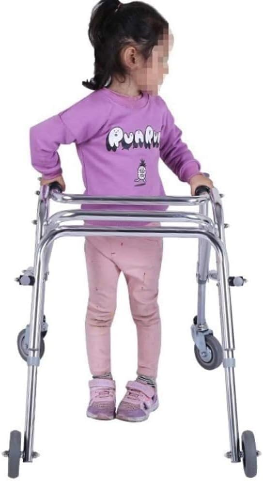 Folding Kids Walker, Rehabilitation Auxiliary Walking Frame with Wheels, for Cerebral Palsy Disabled,Without Seats,L
