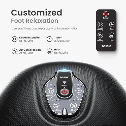 RENPHO Foot Massager Machine with Heat [2026 Upgraded], Fathers Day Dad Gifts for Men, FSA Eligible HSA Shiatsu Foot Massager for Plantar Fasciitis, Cordless Control, Gifts for Women, Black