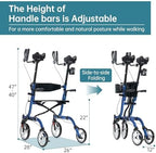 ELENKER Upright Walker, Stand Up Folding Rollator Walker Back Erect Rolling Mobility Walking Aid with Seat, Padded Armrests for Seniors and Adults, Blue