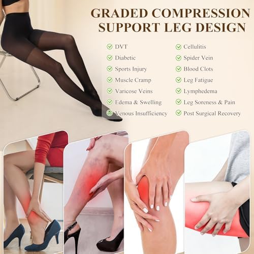8-15 mmHg Sheer Compression Pantyhose for Women Shaping, Nude Sheer Tights Compression Stockings, Support Hose for Varicose Veins, Edema, Pain Relief, Flying