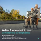 Helavo 2 in 1 Walker Wheelchair Combo - Foldable Aluminum Rollator with Footrests - Convertible to a Transport Chair, 300 lbs Load Capacity - Maximum Mobility in All Situations