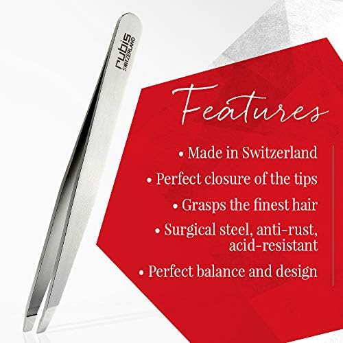 Rubis Switzerland Slanted Tip Tweezer-Silver