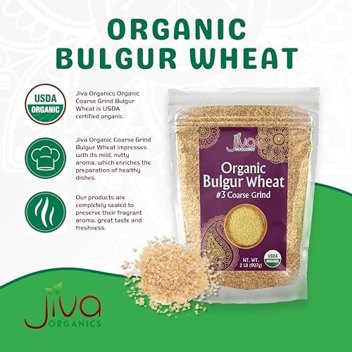 Organic Bulgur Wheat Coarse #3 2 LB - Non-GMO, Grown in USA, 100% Natural Wheat Berries, Resealable Bag by Jiva Organics