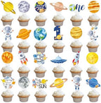 48Pcs First Trip Around The Sun Cupcake Toppers Outer Space 1st Birthday Party Decorations Space Astronaut Cupcake Picks Decorations for Planets Solar System Theme Party Supplies