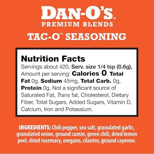 Dan-O's Tac-O Seasoning, 8.9 oz Bottle, All Purpose Taco Seasoning for Tacos, Quesadillas, Ground Beef, Guac and More, Sugar Free, Zero Calorie, Use this Spice Blend for a Flavorful Kick to Any Dish