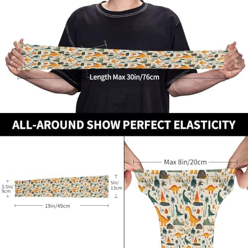 Cooling Arm Sleeves for Men Women Uv Protection - Fashion Cute Cartoon Dinosaur Print Breathable Gardening Compression Tattoo Sleeves to Cover Arms for Women Men with Thumb Hole