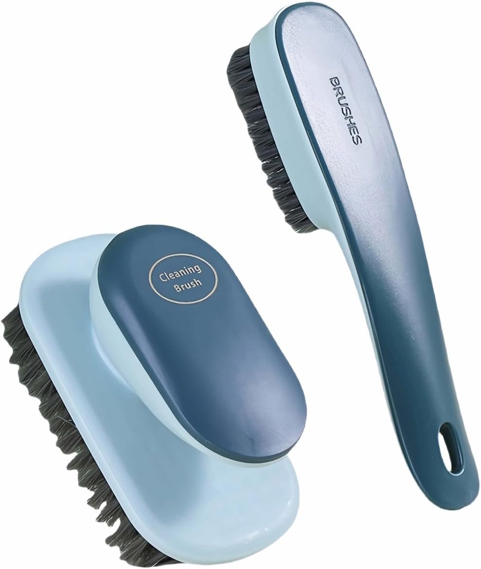 2-Pack Ergonomic Shoe & Laundry Scrub Brush Set - Stiff Bristle Cleaning Brush for Shoes, Stains, Bathroom, Kitchen, Tile Grout - Non-Slip Grip with Hole for Hanging & Drying
