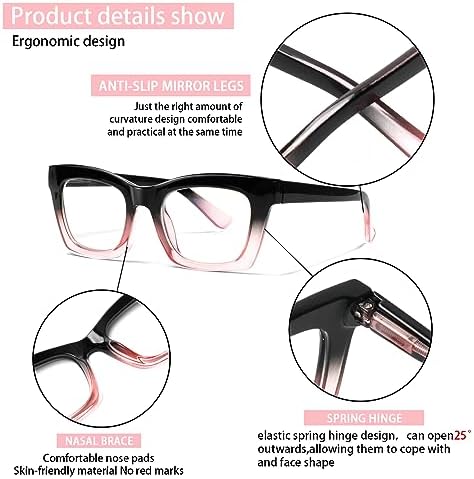 6 Pack Oprah Style Reading Glasses for Women Blue Light Blocking Computer Square Readers with Spring Hinge (Mix Color, 1.50, x)
