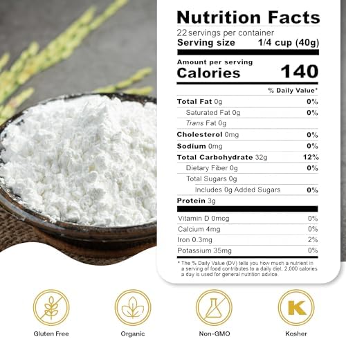 Quay Naturals Organic White Rice Flour, 2 lb, Finely Milled for Baking & Cooking - Gluten Free, Non GMO