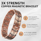 MagEnergy Copper Bracelet for Men, 3-Row Magnet Design, Ultra Strength Magnetic Bracelet 99.99% Pure Copper Wristband Adjustable Jewelry Gift with Sizing Tool