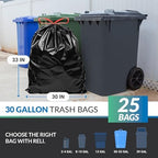 Reli. 30 Gallon Trash Bags Drawstring (25 Count) | Black Garbage Bags 30 Gallon Heavy Duty | Large for Home & Outdoor Use | Drawstring