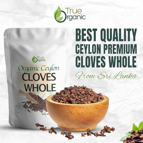 True Organic Ceylon Cloves Whole, 1 lb, Premium Grade, USDA Organic & Kosher Certified, Non-GMO, Fresh Organic Cloves Bulk, Ceylon Premium Quality (16 Ounces)