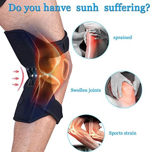 Powerlift Knee Protection Booster, Knee Booster Joint Support Pad Spring Knee Strap Brace for Hiking, Running, Climbing Stairs, Gym Squats (Black)