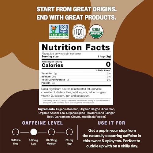 FGO Organic Chai Tea, 16 Ounce Loose Leaf Bulk Resealable Bag, Packaging May Vary (Pack of 1)
