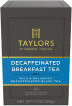 Taylors of Harrogate Decaffeinated Breakfast, Black Tea, Individually Wrapped Bags, 20 Count (Pack of 1), Rich, Bright & Balanced, Decaffeinated, Enjoy Hot or Iced, 20 Teabags