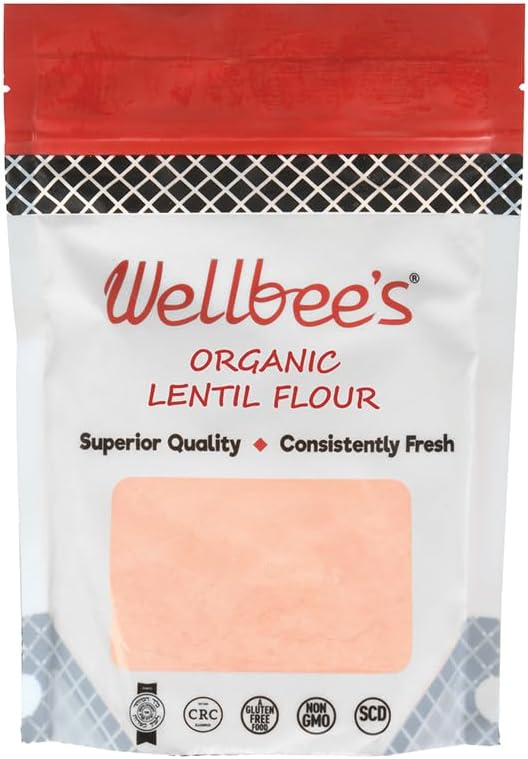 Wellbee's Red Lentil Flour, Organic, Gluten Free, Vegan, SCD Approved - Pre-soaked & Pre-rinsed - Flour Alternative - 1 LB - High Protein