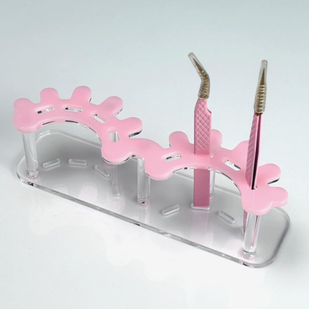 8 Holes Tweezers Holder, Acrylic Eyelash Extensions Supplies Organizer, Cosmetic Beauty Tweezers Display (Pink)