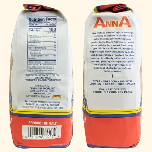 Cento Anna Tipo 00 Flour, 11 Lbs., Extra Fine, Unbleached, Soft Wheat Flour, Perfect for Pizza Crust, Pasta & Bread, Grown and Processed in Italy