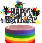 Paintball Birthday Cake Topper Glitter Black Paintball Birthday Party Decorations Paintball Themed Splatter Splash Cake Picks Decor for Paint Ball Shooting Game Sport Party Supplies