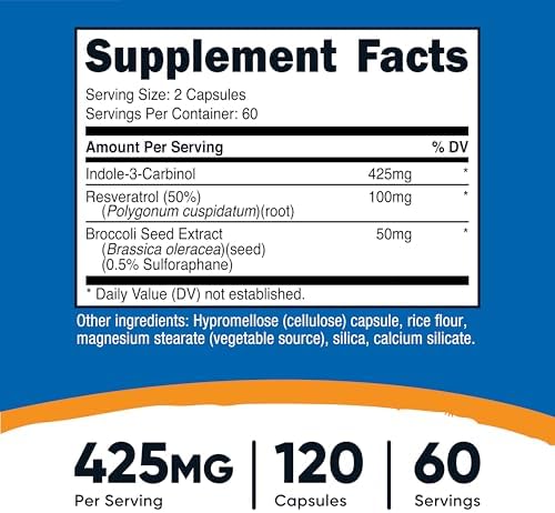 Nutricost Indole-3-Carbinol Supplement (425mg) 120 Capsules - 60 Servings