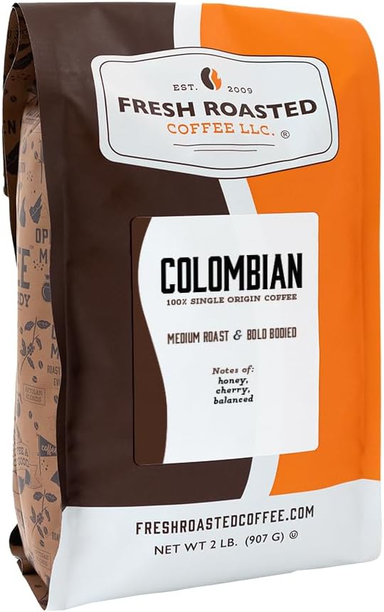 Fresh Roasted Coffee,100% Colombian, 2 lb (32 oz), Medium Roast, Kosher, Whole Bean