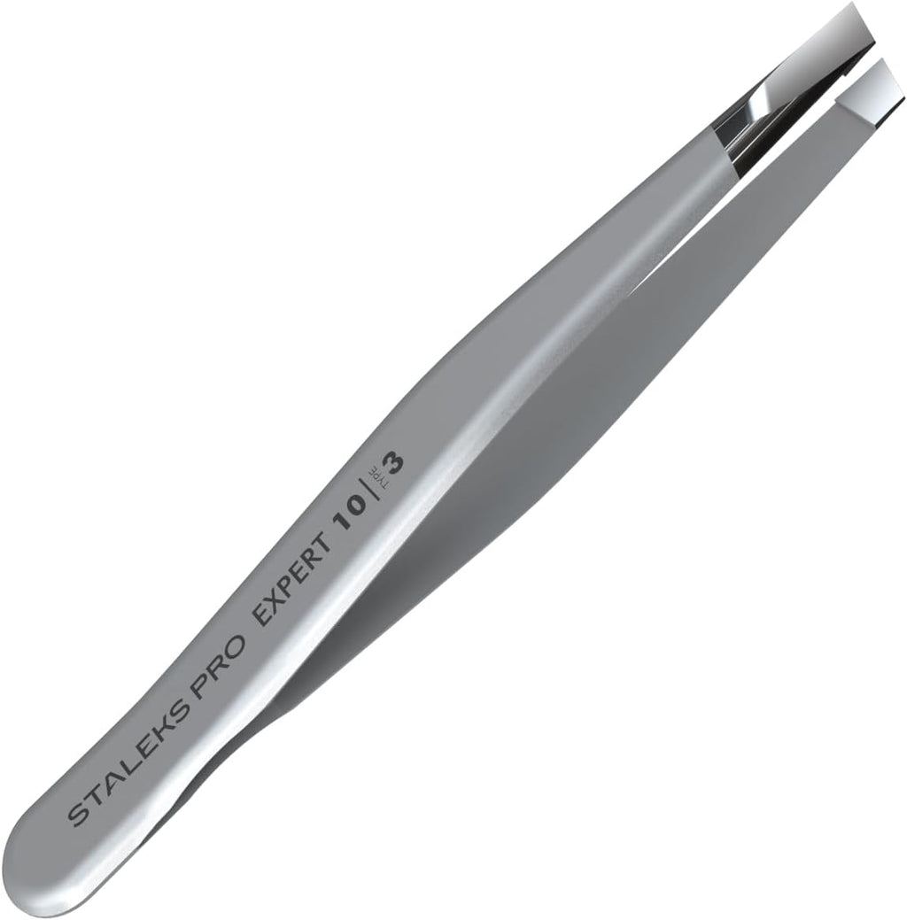 Staleks Pro Eyebrow Tweezers Expert 10 Type 3 – Wide Beveled Edges– Professional Stainless Steel Tweezer – Precision Hair Removal – Comfortable Grip – Manual Sharpening