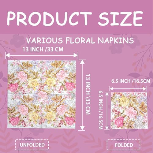 20 Pack Paper Napkins for Decoupage ， Decoupage Napkins Cocktail Decorative Paper for Birthday Party Beautiful Gorgeous, 20 styles of decorative paper (Style 1)