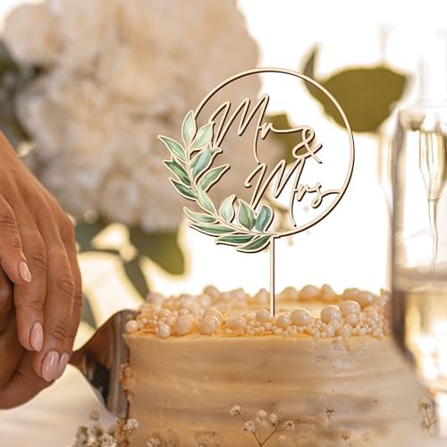 Wooden Mr and Mrs Wedding Cake Toppers, Rustic Wedding Cake Toppers Bride and Groom, Anniversary Cake Topper, Simple Cake Decoration (Natural (Wood))