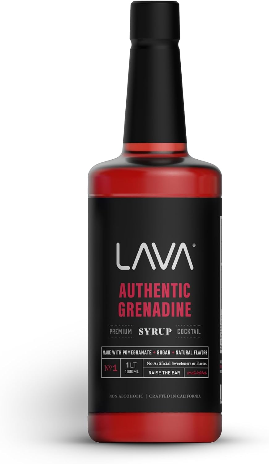 LAVA Premium Grenadine Syrup, Made with Pomegranate Juice, 100% Sugar, 33.8oz (1-Liter), No Artificial Sweeteners, Flavors, or Colors. (1-Pack)